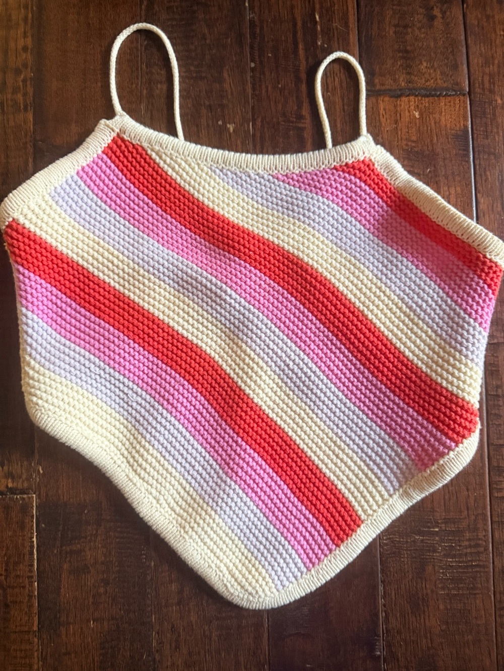 Le Lis Cream Pink and Red Striped Knit Crop top